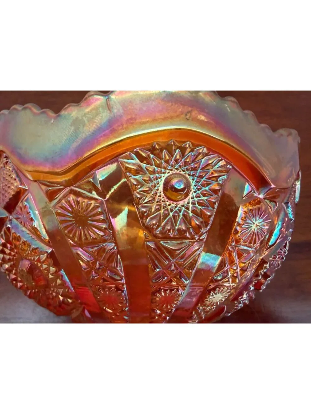 Imperial Glass Marigold Carnival Glass Hobstar Pedestal Compote